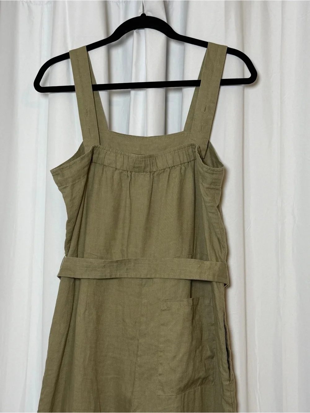 Quince European Linen Square Neck Jumpsuit Olive Green Small